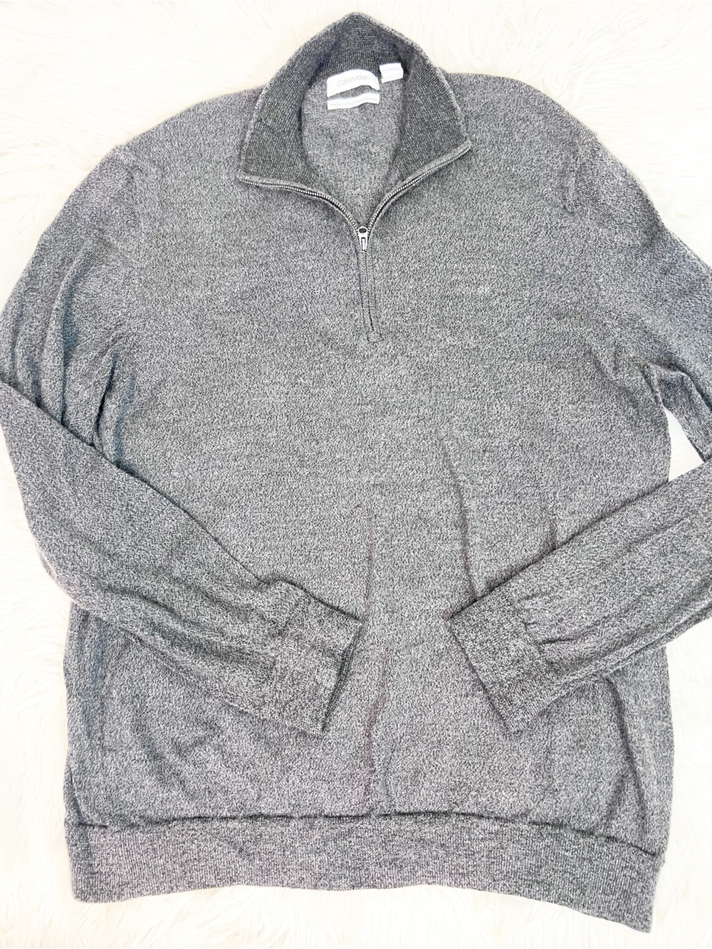 CALVIN KLEIN BLACK GRAY VARIEGATED 1/4 ZIP PULLOVER WOOL SWEATER MENS XXL